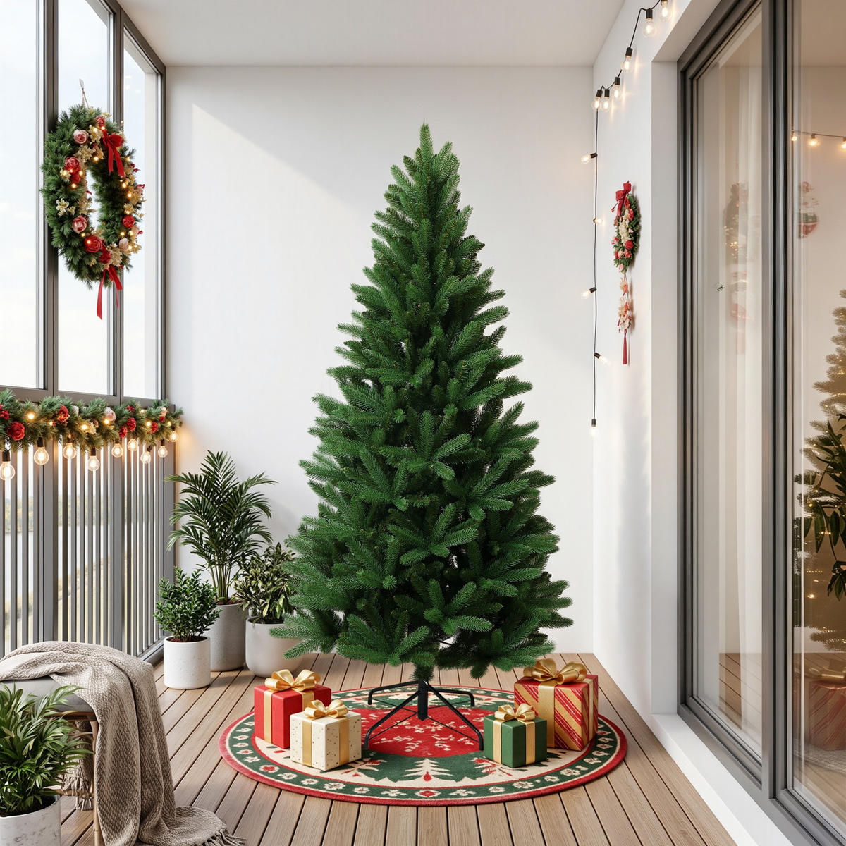 WEIHNACHTSBAUM 185 cm in Fraser-Tannen-Optik mit Metallständer - Grün, Kunststoff (185cm) - Hometopia