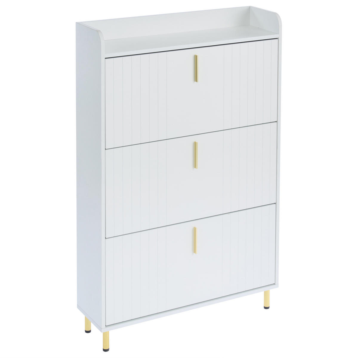 SKRINKA na topánky 23/80/123,5 cm biela s 3 výklopnými priehradkami a nastaviteľnými policami z MDF - biela, kompozitné drevo (80/123.5/23.5cm) - OKWISH