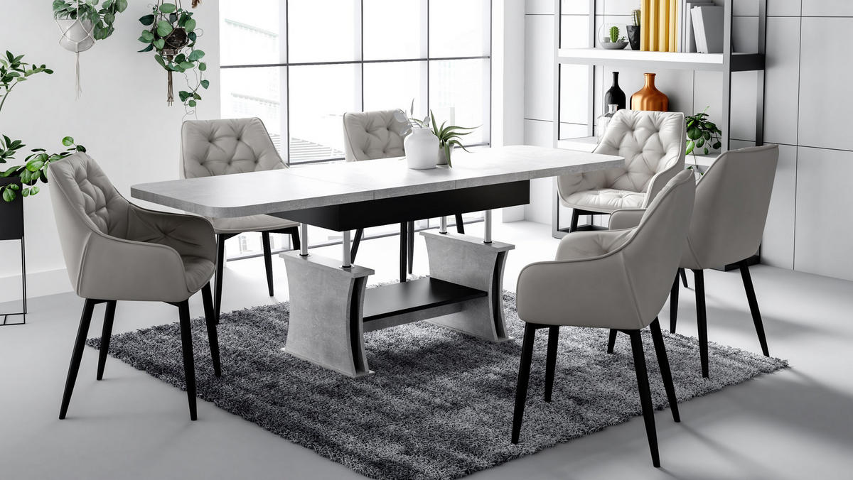 COUCHTISCH rechteckig Beton - Schwarz ausziehbar höhenverstellbar - Hellgrau/Schwarz, Holzwerkstoff (70/120/60cm) - designimpex