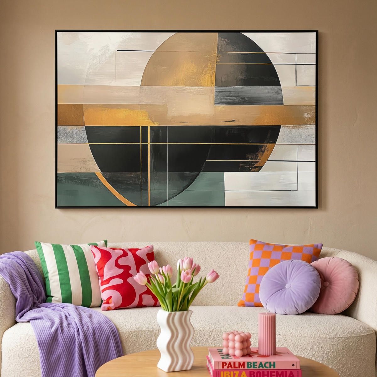 LEINWAND Bilder mit Rahmen - Abstrakt - Gold - Bronze - Grün - Formen - Modern - 150x100 - Multicolor, Textil (150/100cm) - MuchoWow