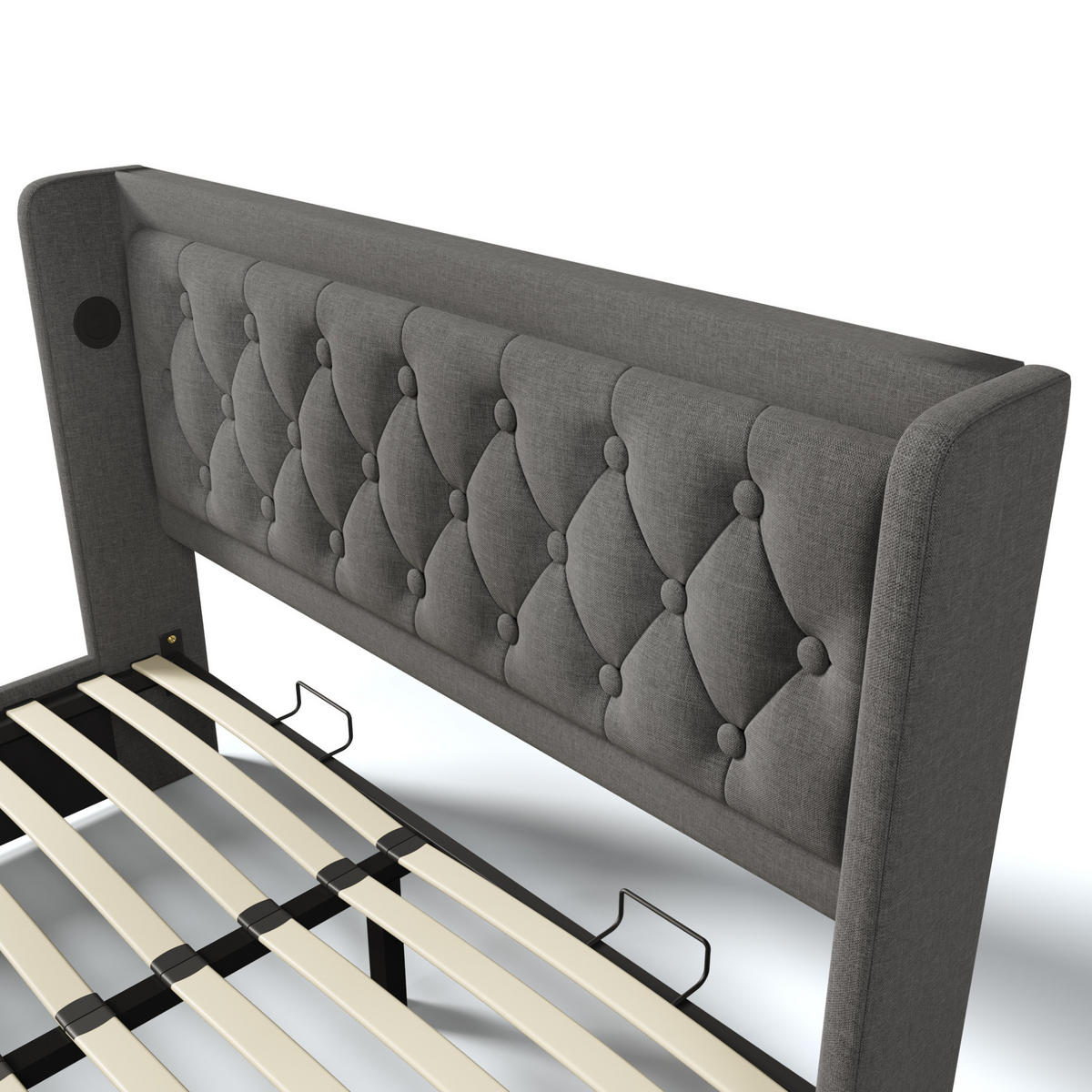 POLSTERBETT 180/200 cm Grau aus Baumwolle mit LED-Beleuchtung und Bettkasten - Grau, Textil (180/200cm) - OKMYHOME
