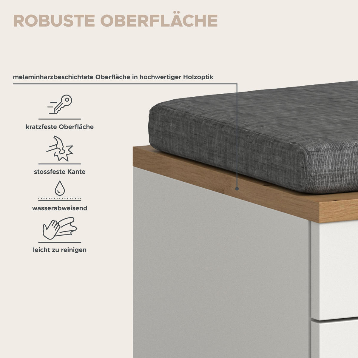 SITZBANK Nova inkl. Sitzkissen (B/H/T: 60x45x37 cm) in Weiß - Weiß, Holzwerkstoff (80/45/37cm) - Homes & Jones