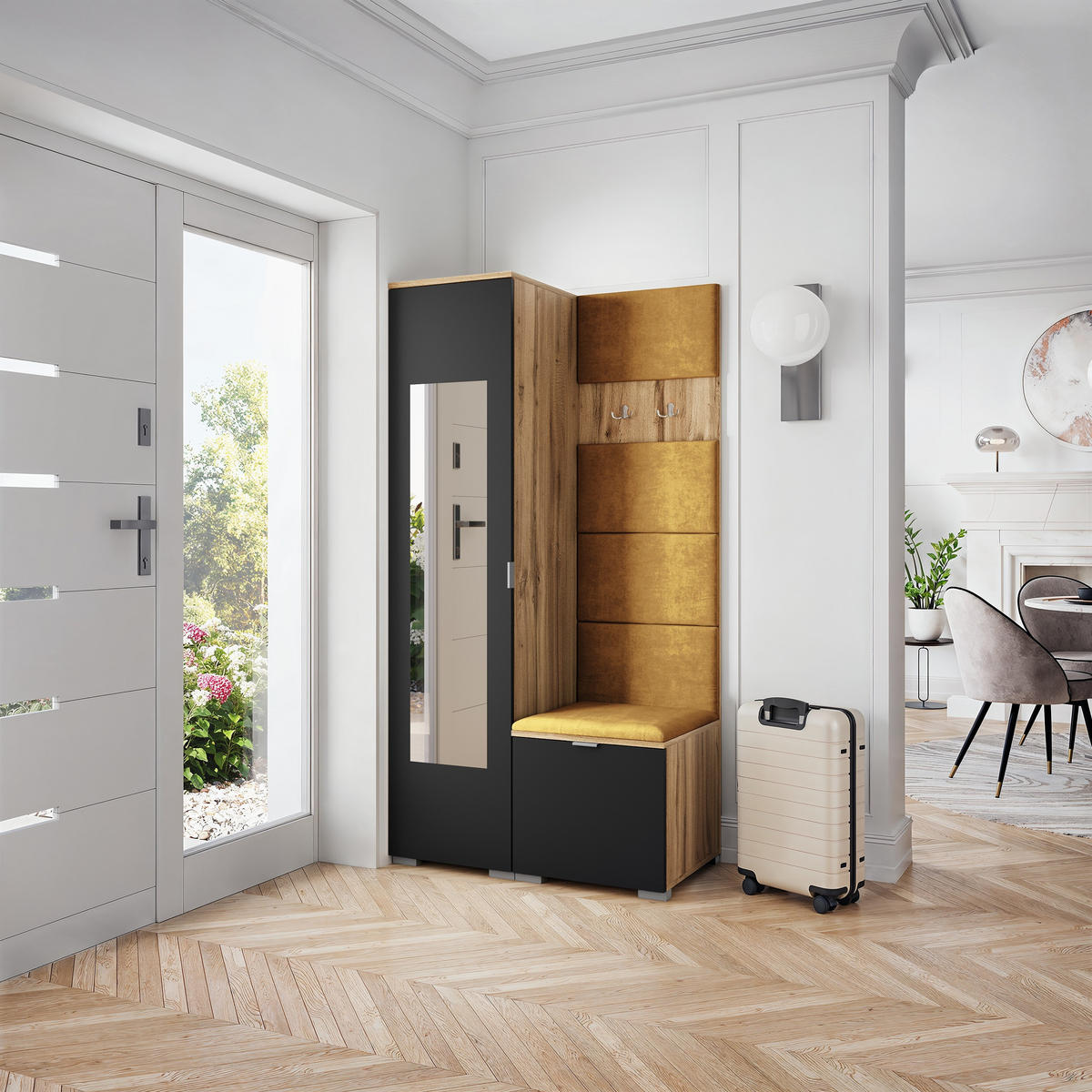 GARDEROBENSCHRANK VIRA 95/181/51 cm Modern Garderobe-Set Eiche Wotan - Gelb/Eiche Wotan, Holzwerkstoff (95/181/51cm) - MASSENO