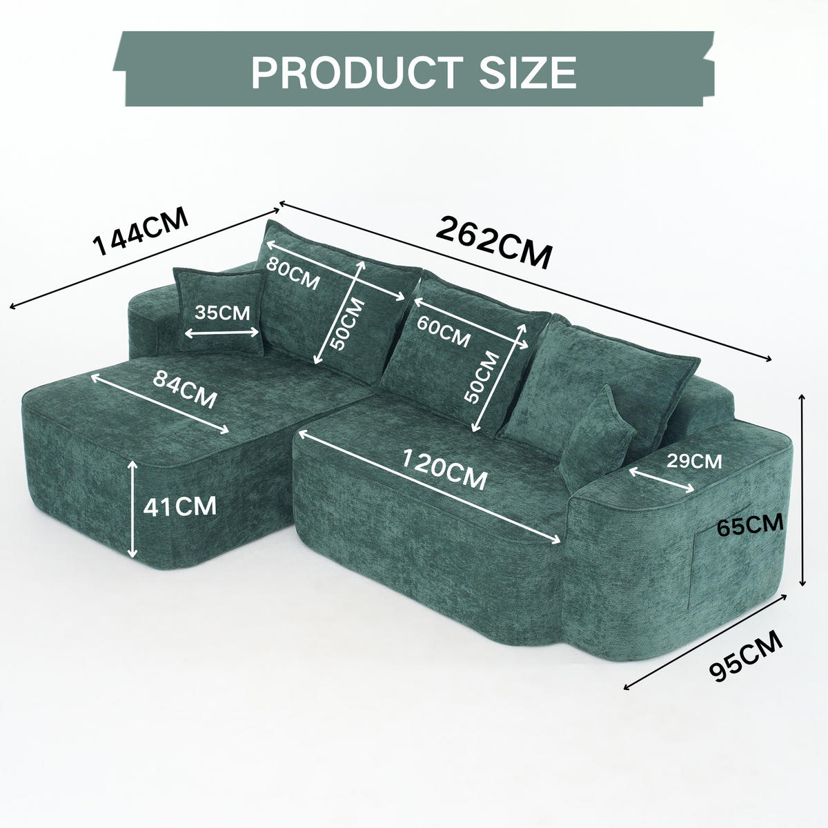 ECKSOFA Modulares L-Form in Chenille Montagefrei - Grün, Textil (262/144cm) - Urban Meuble
