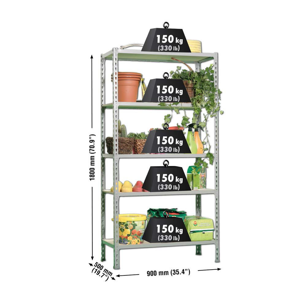 SCHWERLASTREGAL Muli HxBxT 180 x 90 x 50 cm 5 Fachböden Fachlast 150 kg Grau - Grau, Metall (90/180/50cm) - PROREGAL