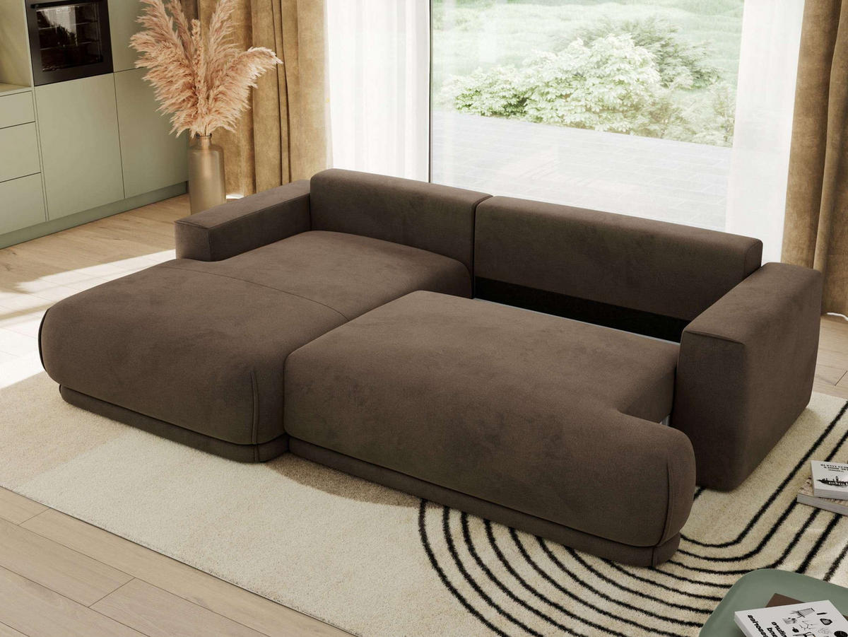 ECKSCHLAFSOFA RINA L Braun Velvet - links - Schwarz/Braun, Kunststoff/Textil (267/170cm) - MKS