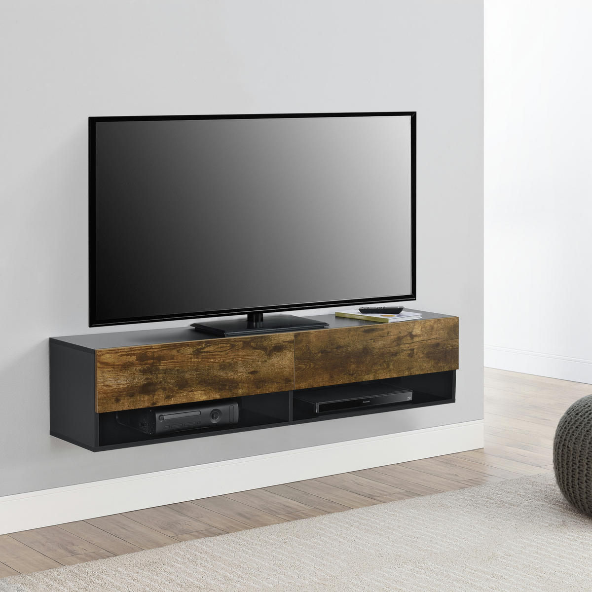 HÄNGELOWBOARD Halmstad - Eichefarben/Schwarz, Holzwerkstoff (140/30/31cm) - [en.casa]