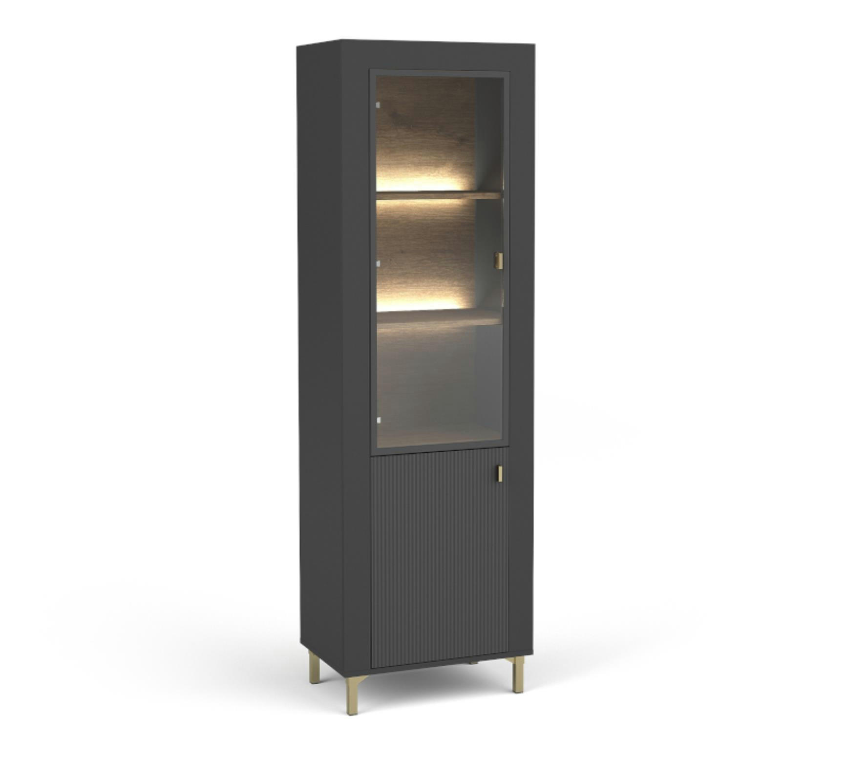 VITRINE Mossa Schwarz, mit LED - Goldfarben/Schwarz, Holzwerkstoff (97/194/60cm) - Bettso