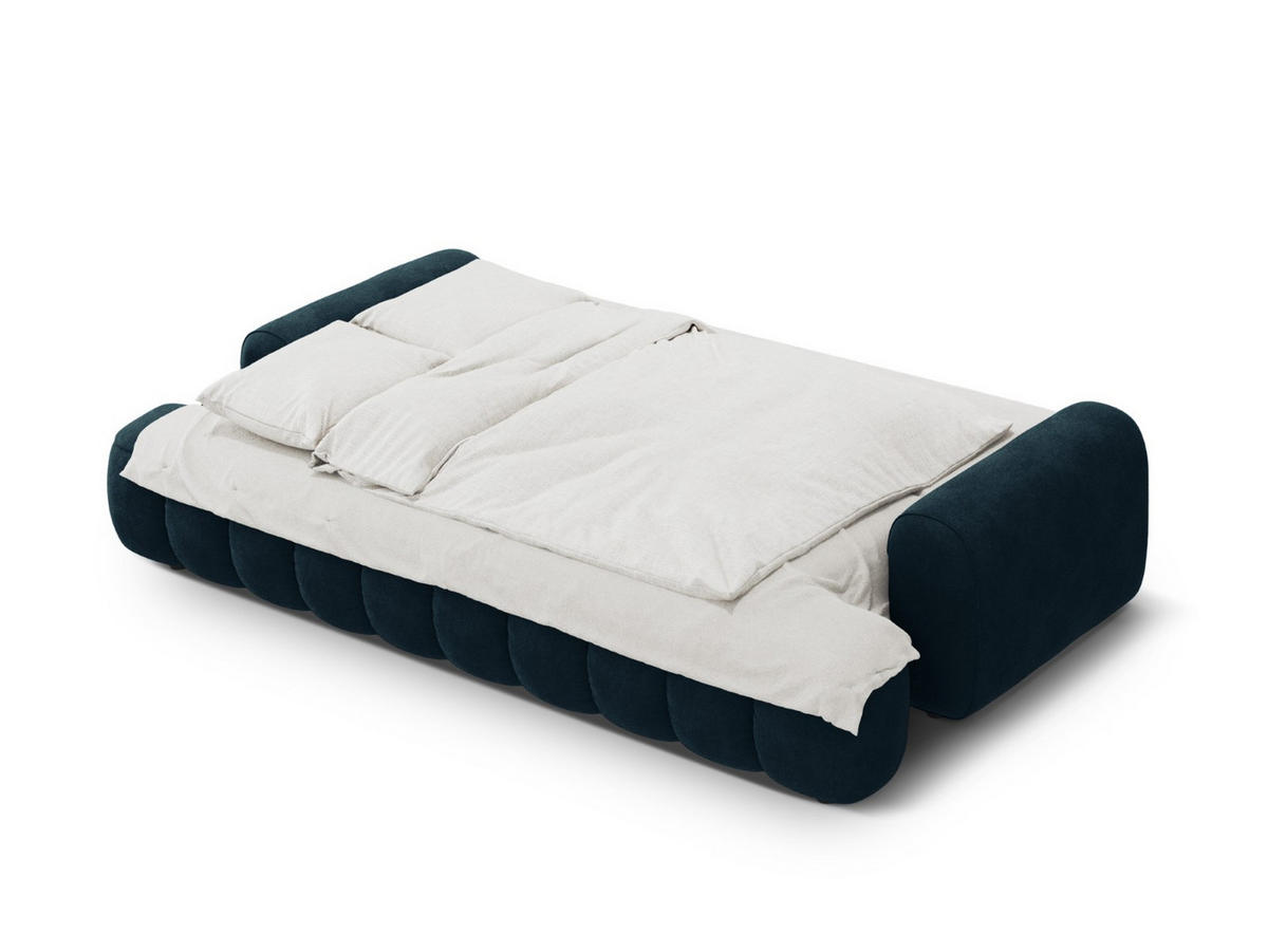 AUSKLAPPBARES-SOFA mit Bettkasten Linz aus Samt petrol 4 Sitzplätze - Petrol, Textil (100/84/250cm) - Cosmopolitan Design