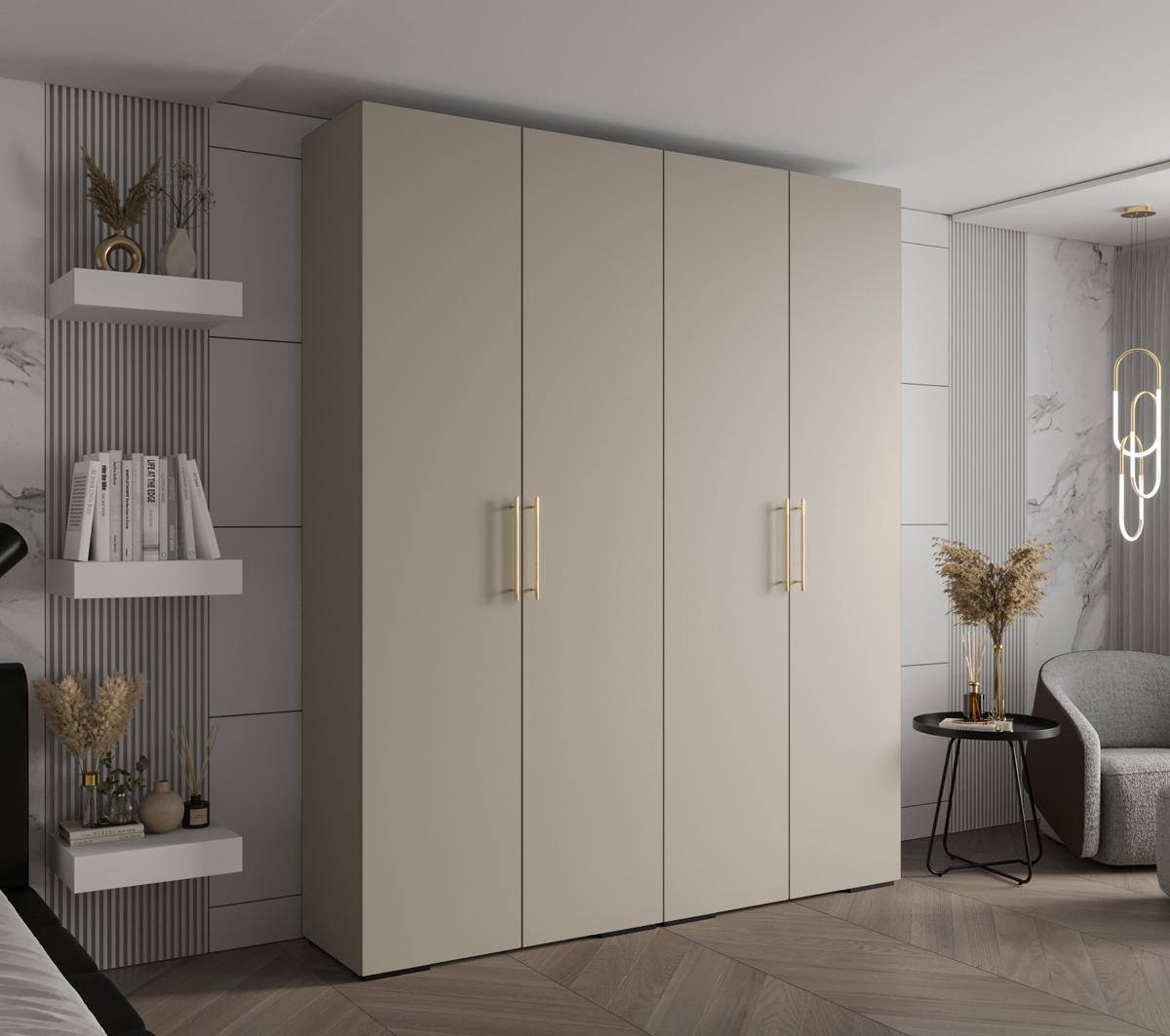 DREHTÜRENSCHRANK 236.7/200/47 4-türig - Kaschmir/Goldfarben, Holz/Metall (200/236.7/47cm) - Abiks Möbel