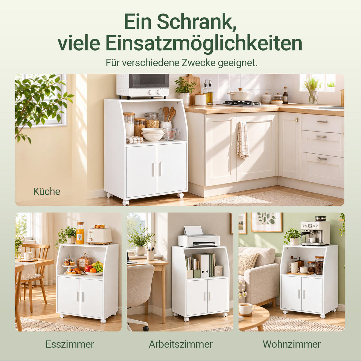 KÜCHENWAGEN weiß, 55 x 84 x 38 cm, mit 2 Türen und verstellbarem Einlegeboden, für Mikrowelle, Drucker und Kaffeemaschine - Weiß, Holzwerkstoff (55/84/38cm) - SoBuy