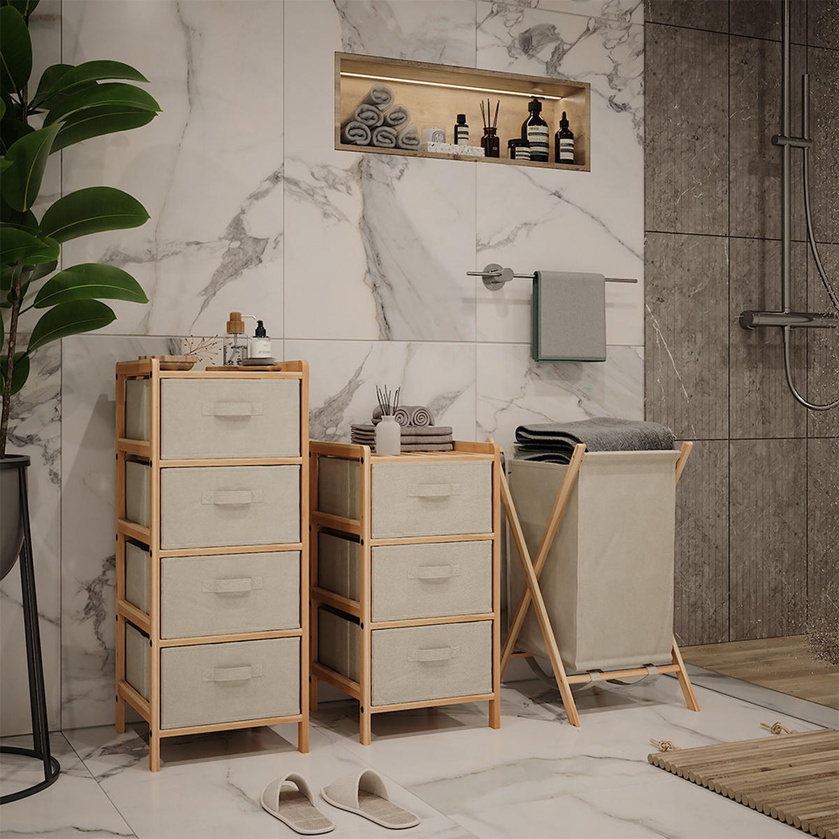 BADMÖBEL-SET Bruno Beige 3 Teile - Beige/Naturfarben, Holzwerkstoff (34.5/86/36.5cm) - Vicco