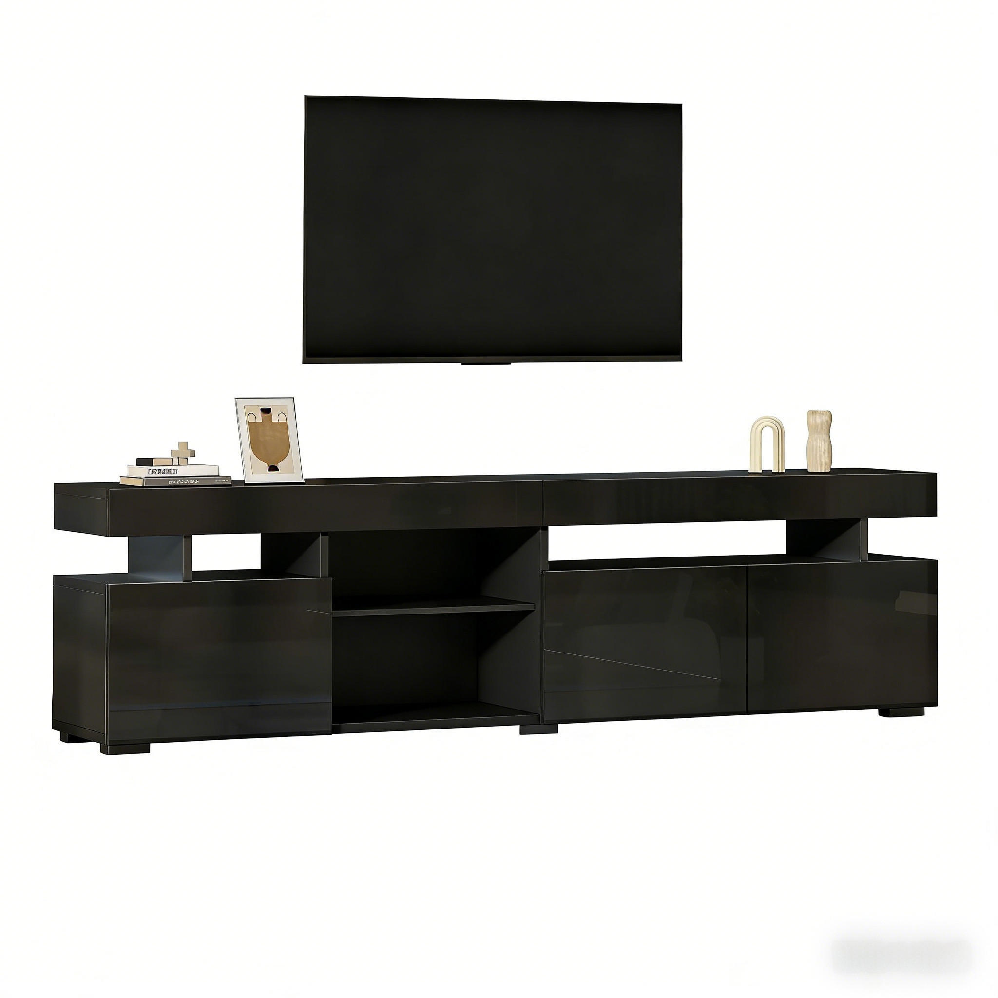 TV-LOWBOARD 180x35x45 cm Schwarz Hochglanz 3 Türen Glas Einlegeböden - Schwarz, Holzwerkstoff (35/45/180cm) - FLIEKS