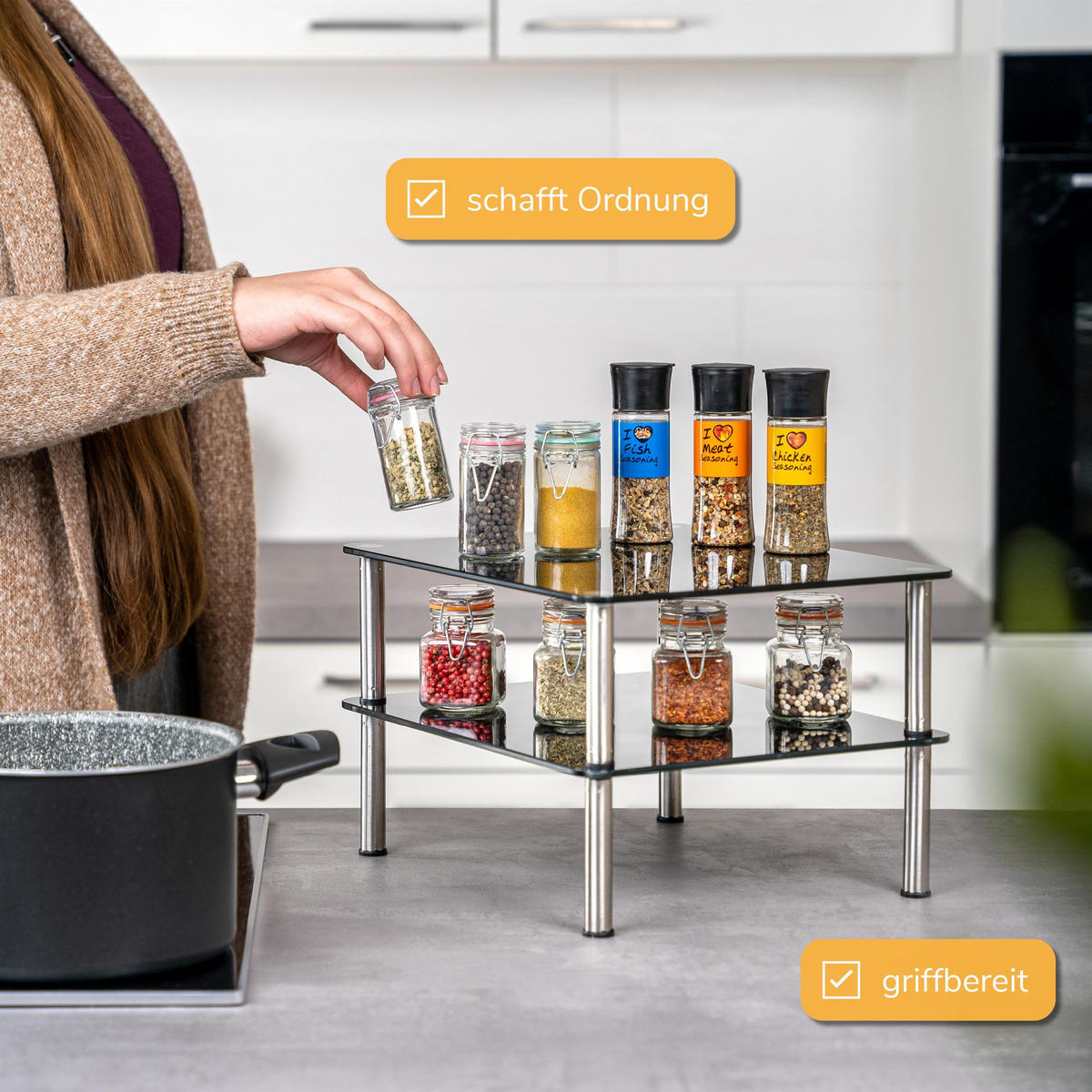 GLAS-KÜCHENREGAL schwarz - Schwarz, Glas (32/21/28cm) - bremermann