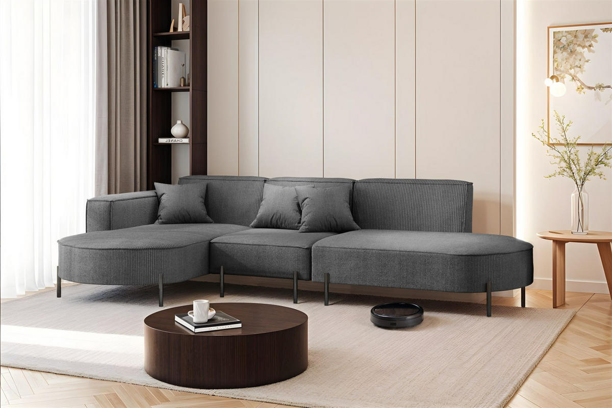 ECKSOFA Valencia - Anthrazit, Holzwerkstoff/Textil (321/165cm) - Fun Möbel