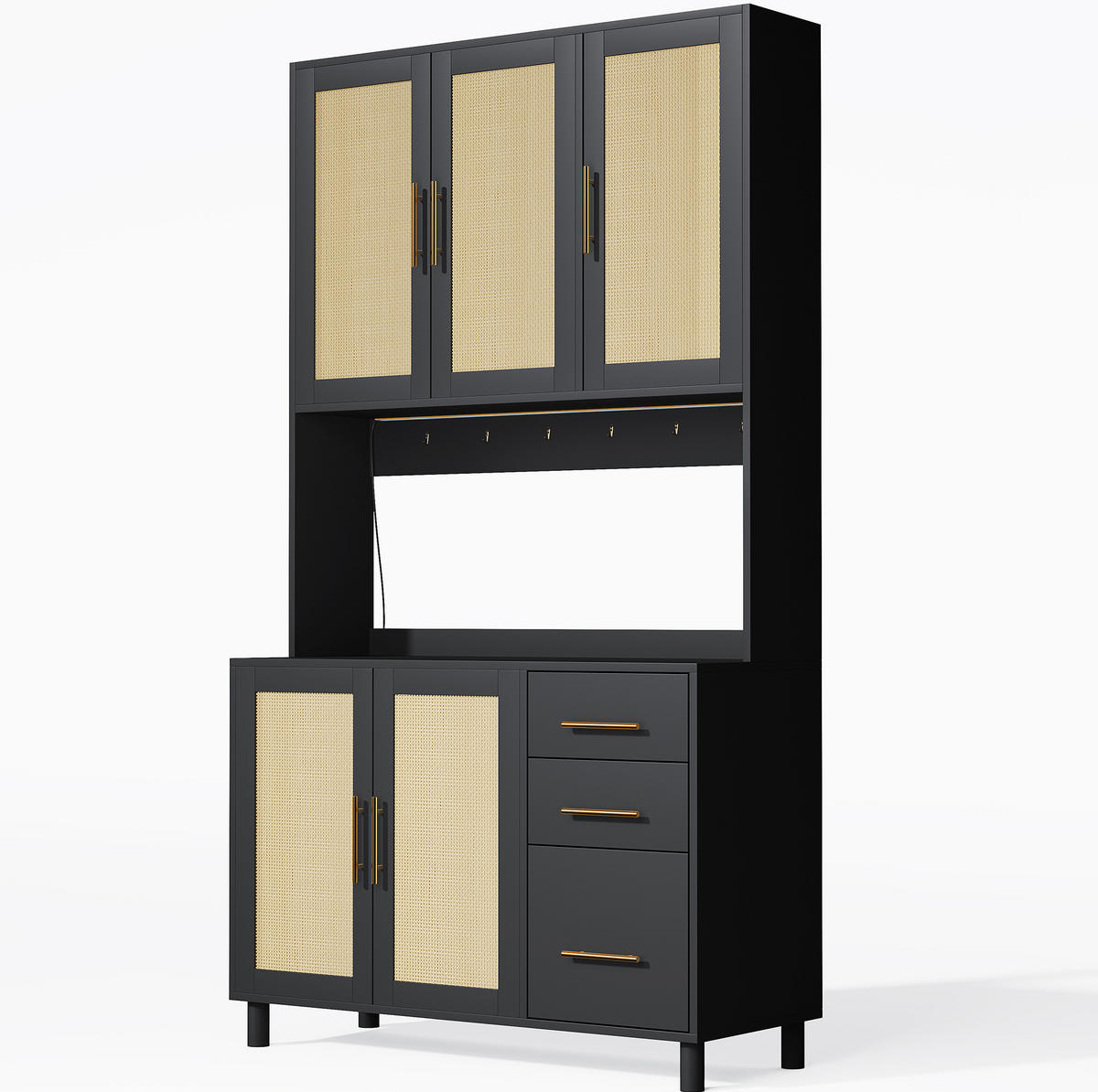 KUCHYŇSKÁ Skříň na nádobí 183 cm, MDF, černá, s LED osvětlením, USB a zásuvkami - černá, kompozitní dřevo (100/183/40cm) - BEAOK