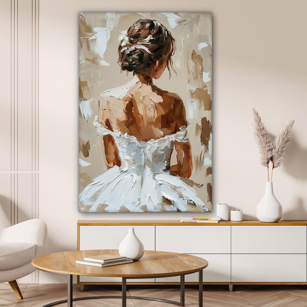 LEINWANDBILD - Frau - Farbe - Abstrakt - Beige - Modern - 80x120 - Wanddeko - Sandfarben, Textil (80/120cm) - MuchoWow
