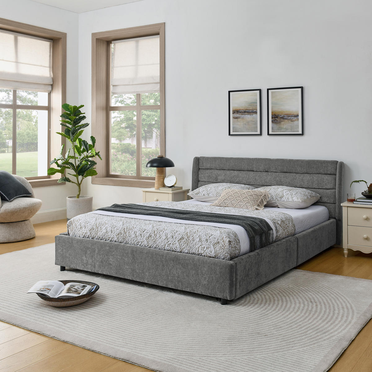 POLSTERBETT 160x200 cm Chenille Schubladen grau - Dunkelgrau, Kunststoff (160/200cm) - LEBENLANG