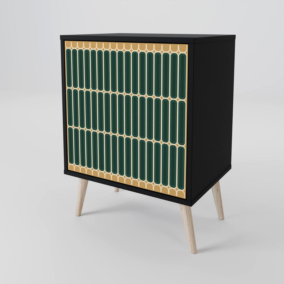 SIDEBOARD ILUSION GATE, Schwarz, 57,5x42x70,5 cm, Schwarze Metall-Sternfüße - Multicolor/Schwarz, Holzwerkstoff/Metall (57.5/70.5/42cm) - SpaceRebels
