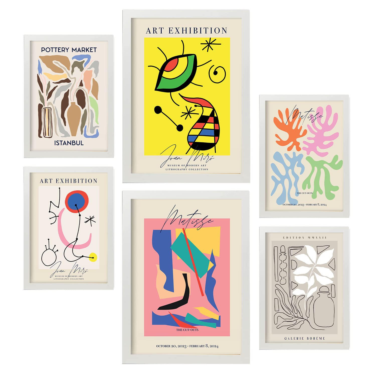 POSTER Set Mit 6 Abstrakten Kunst Sammlung A3 & A4 Weißer Rahmen - Weiß, Papier (29/3cm) - Nacnic