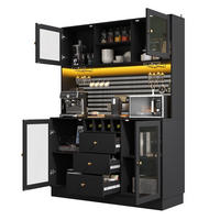 BUFFET 140/40/185,7 cm schwarz aus MDF und Glas mit LED-Beleuchtung - Schwarz, Holzwerkstoff (140/185.7/40cm) - OKWISH