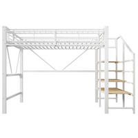 HOCHBETT 140/200 cm mit Metallgestell Weiß, Stufenregal, Aufbewahrungskorb und LED-Licht - Weiß, Metall