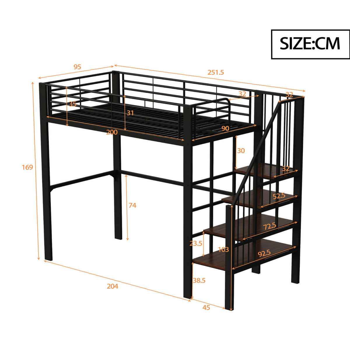 HOCHBETT 90/200 cm aus Metall mit Treppe und Stauraum in Schwarz - Schwarz, Metall (90/200cm) - Flora Grace