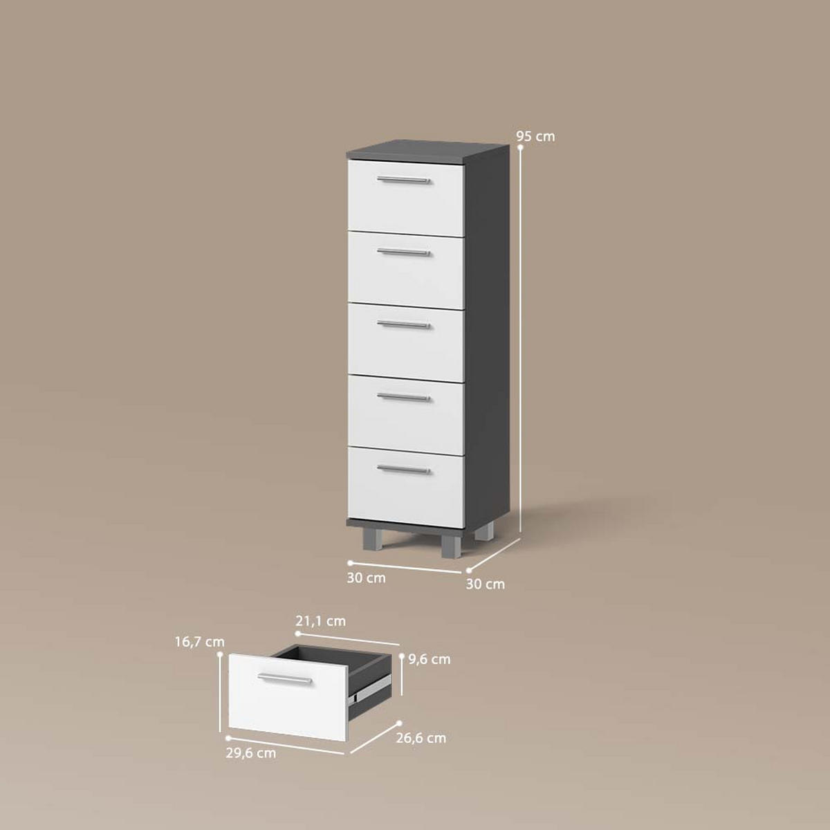 BADSCHRANK Eisak Anthrazit 30 x 95 cm - Anthrazit, Holzwerkstoff (30/95/30cm) - Livinity®