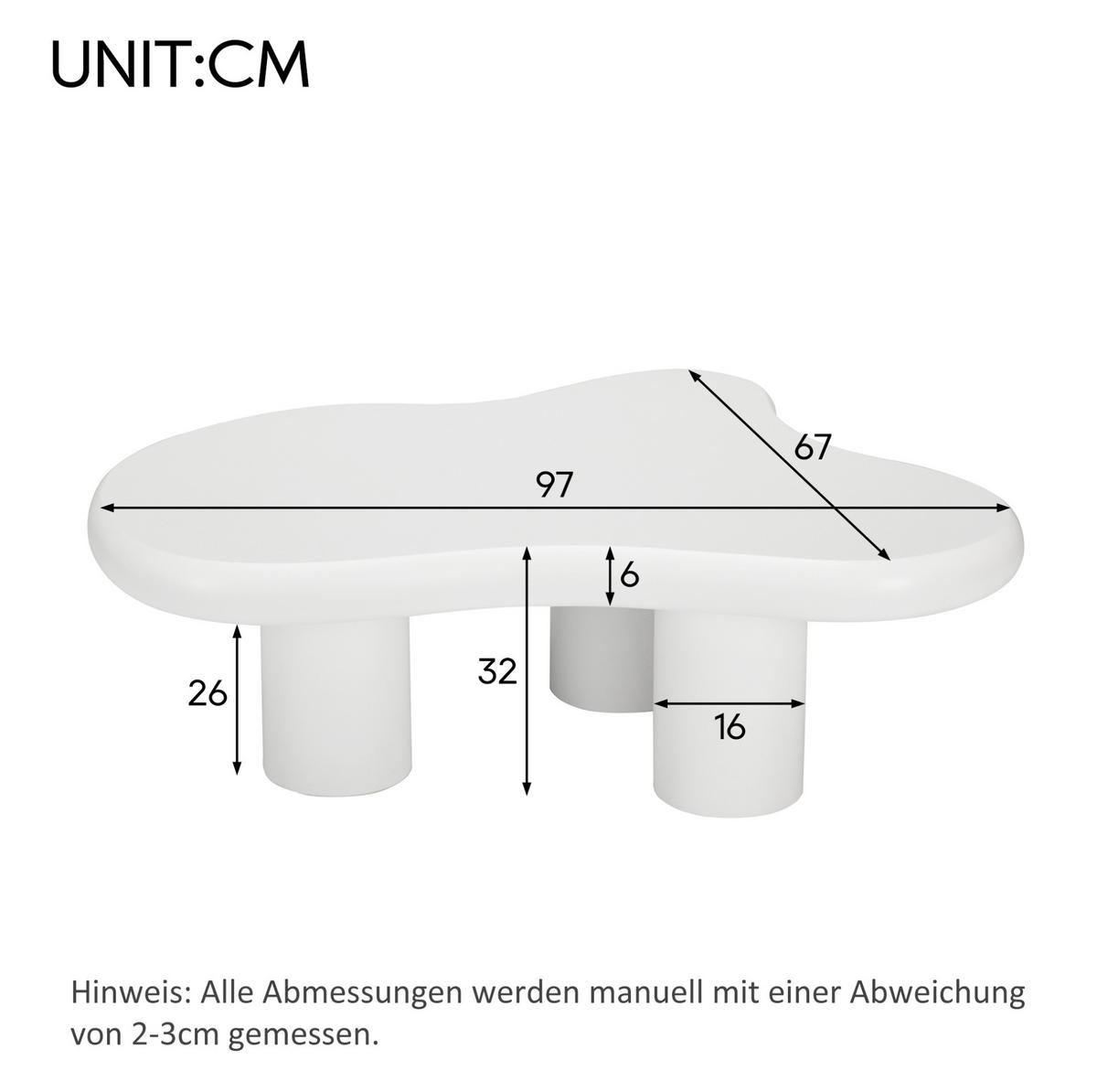 COUCHTISCH 97/67 cm in Wolkenform aus MDF – weiß, leicht und pflegeleicht - Weiß, Holzwerkstoff (97/67/32cm) - BEAOK