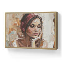 NÁSTĚNNÁ LAMPA S AKUMULÁTOREM Žena - vzhled malby - portrét - moderní 60x40 cm - hnědá, kompozitní dřevo (60/40/8cm) - OnlyWow