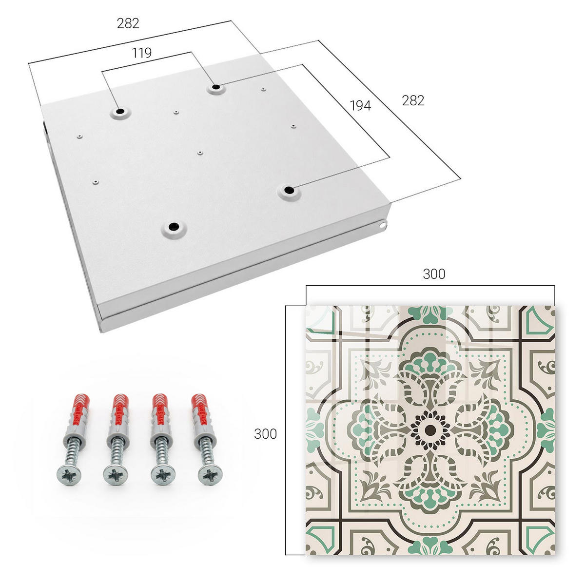 SCHLÜSSELBOX Weiß 30x30 cm – Türöffnung nach rechts - Geometrische Dekoration - Beige, Metall (30/30/5cm) - TULUP
