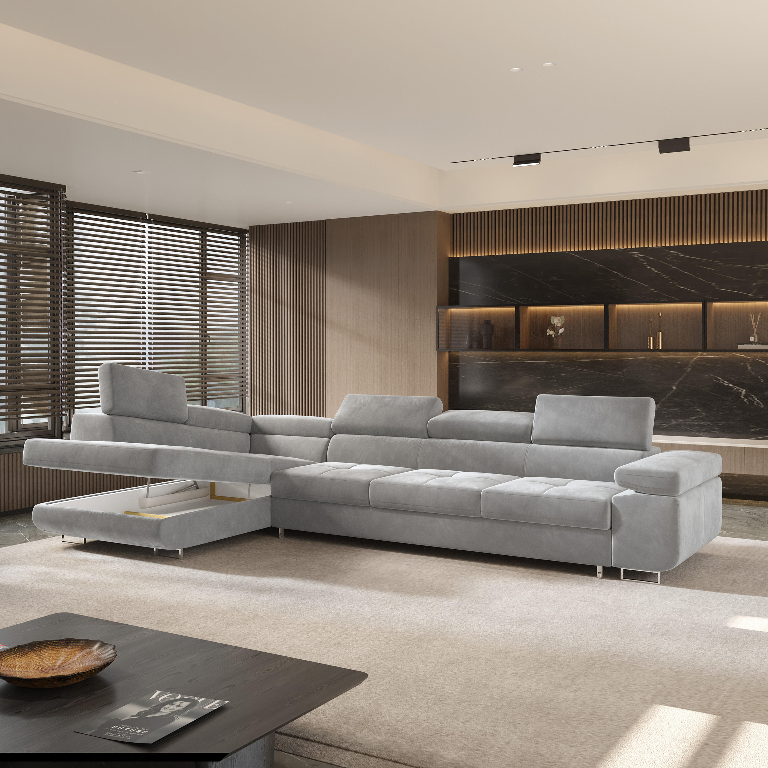 Thumbnail - Masseno Ecksofa, Lila, Holz, 5-Sitzer, L-Form,L-Form, 346x202 cm, Wohnzimmer, Sofas & Couches, Wohnlandschaften, Ecksofa...