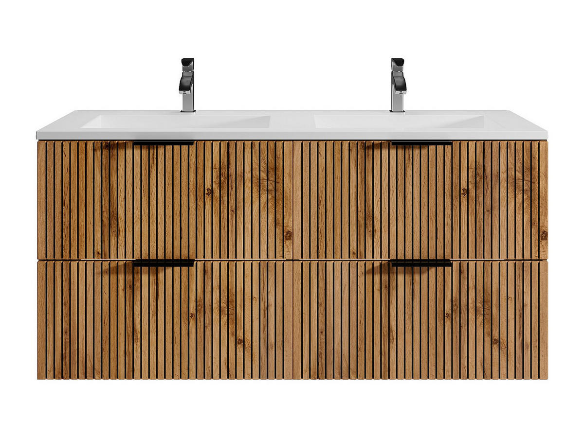 DOPPELWASCHTISCH - 120cm x 46cm - MDF - schwarz, naturfarben hell - MADELA - Schwarz, Holz (120/57/46cm) - Vente-Unique