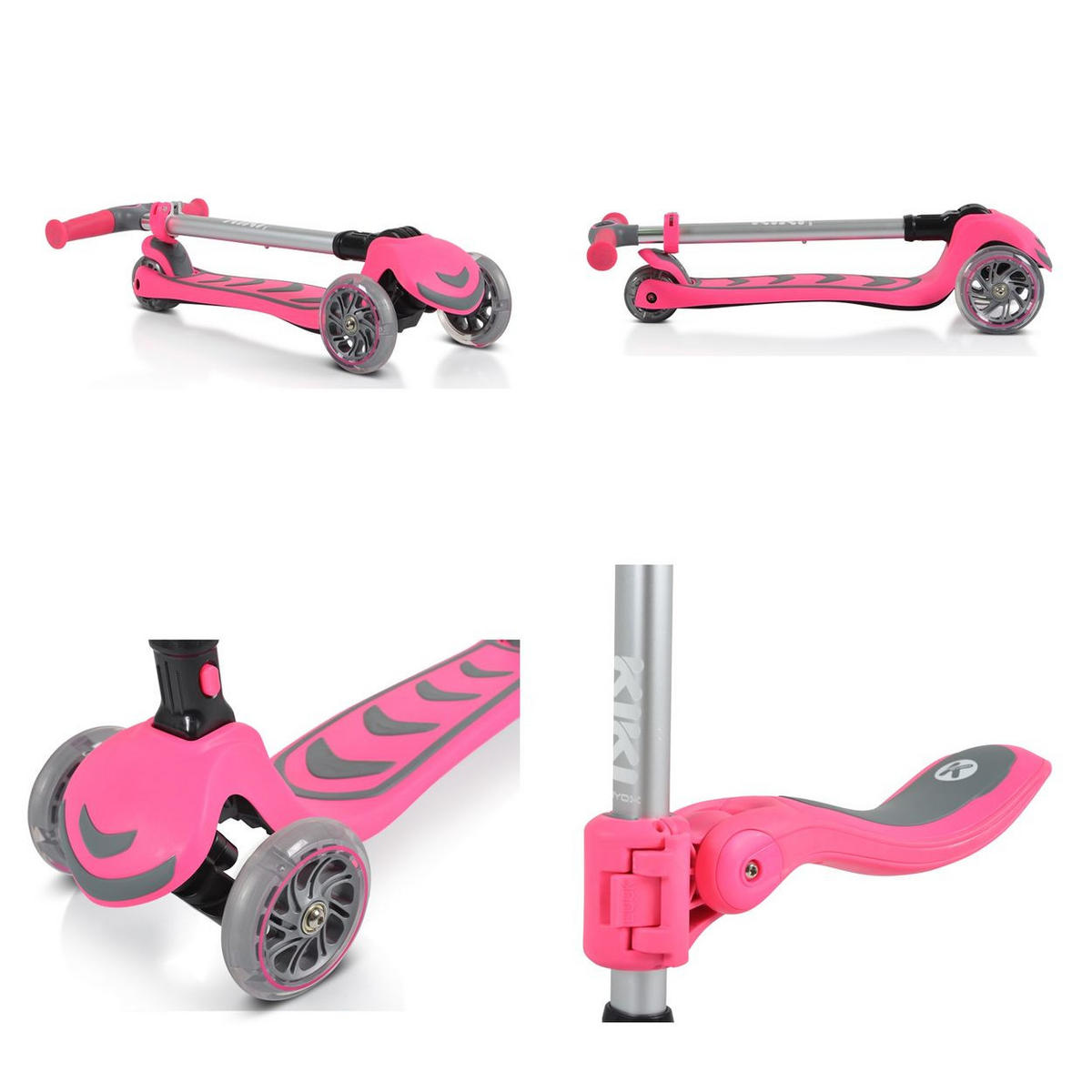 KINDERROLLER Kiki 2 in 1 rosa Höhe einstellbar 4 blinkende PU-Räder, klappbar - Rosa, Metall (59.5/24/61cm)