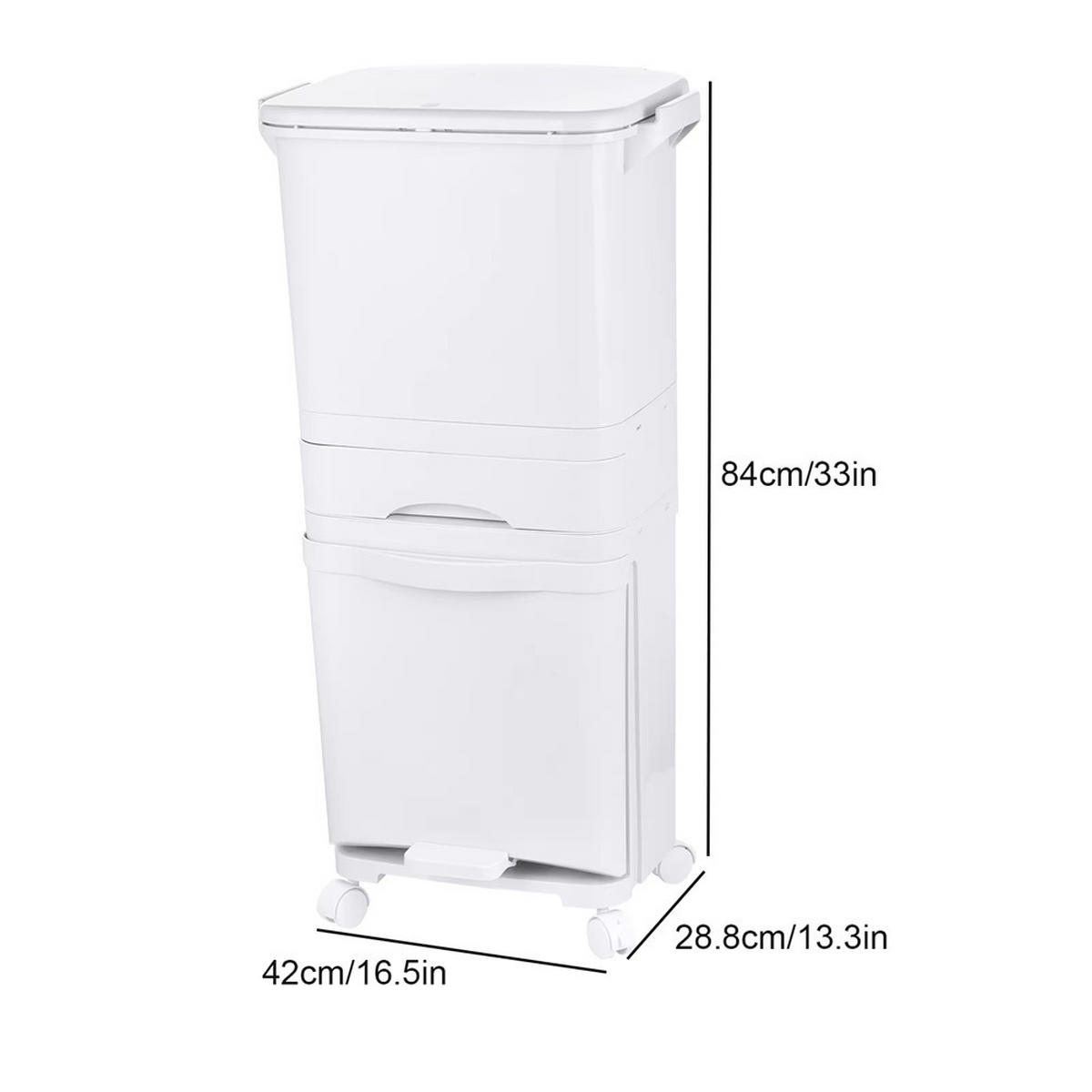 MÜLLEIMER Pedal 2 Fächer groß Trocken- und Nass-Trennung - Weiß, Kunststoff (42/84/28.8cm) - Kaket