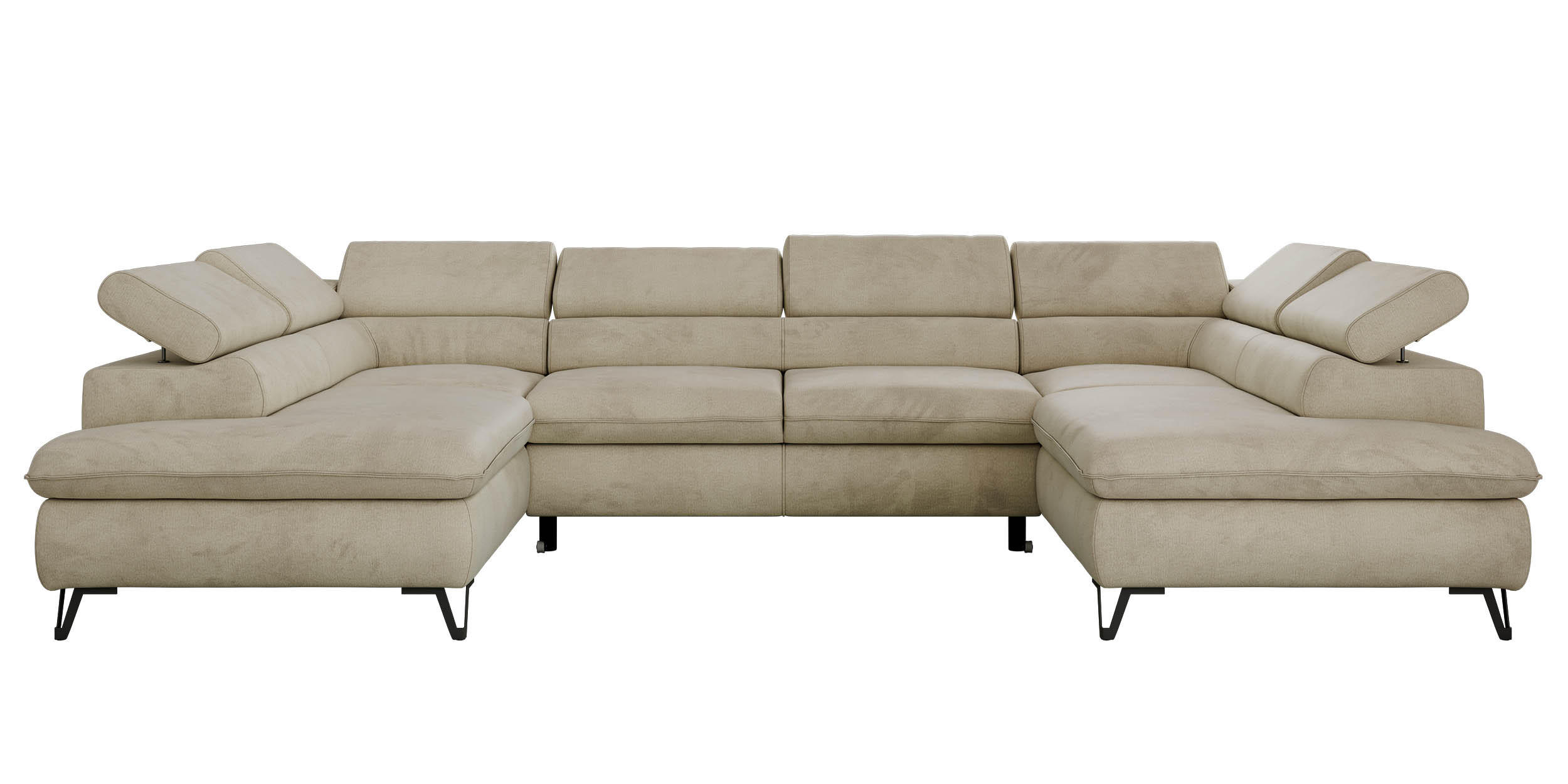 WOHNLANDSCHAFT PABLO U Velvet Beige mit Topper T25 - Beige/Schwarz, Textil/Metall (346/76/208cm) - MKS