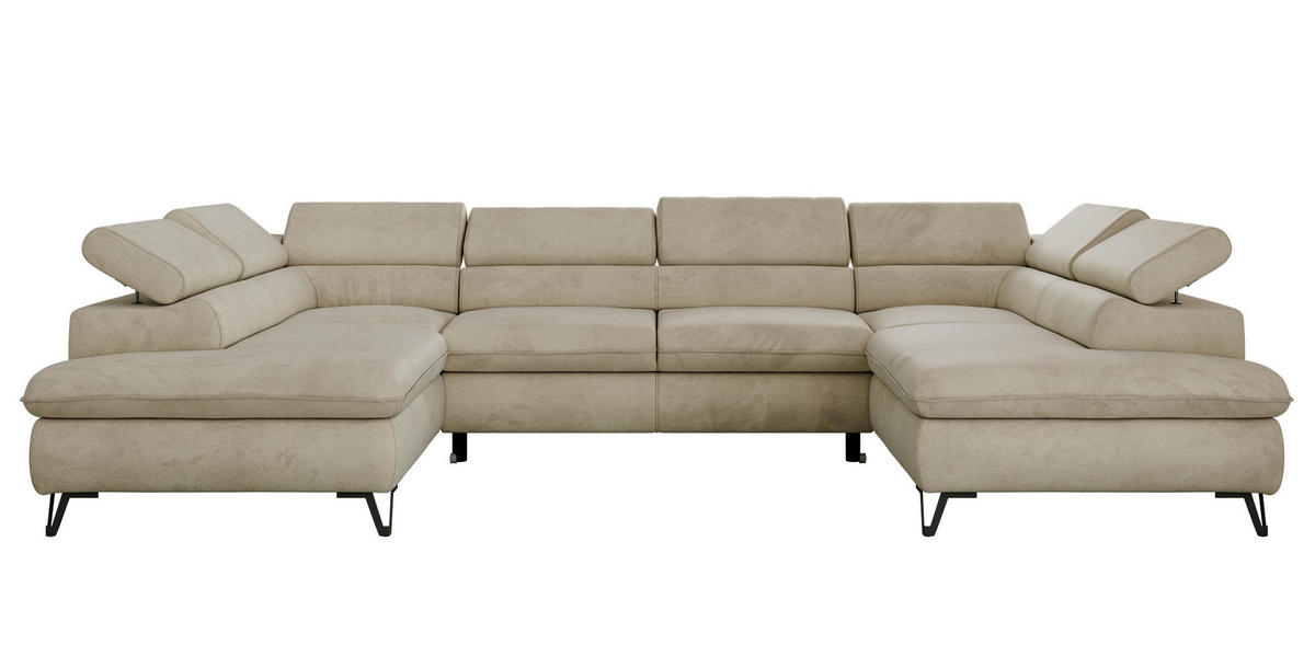 WOHNLANDSCHAFT PABLO U Velvet Beige mit Topper T25 - Beige/Schwarz, Textil/Metall (346/76/208cm) - MKS