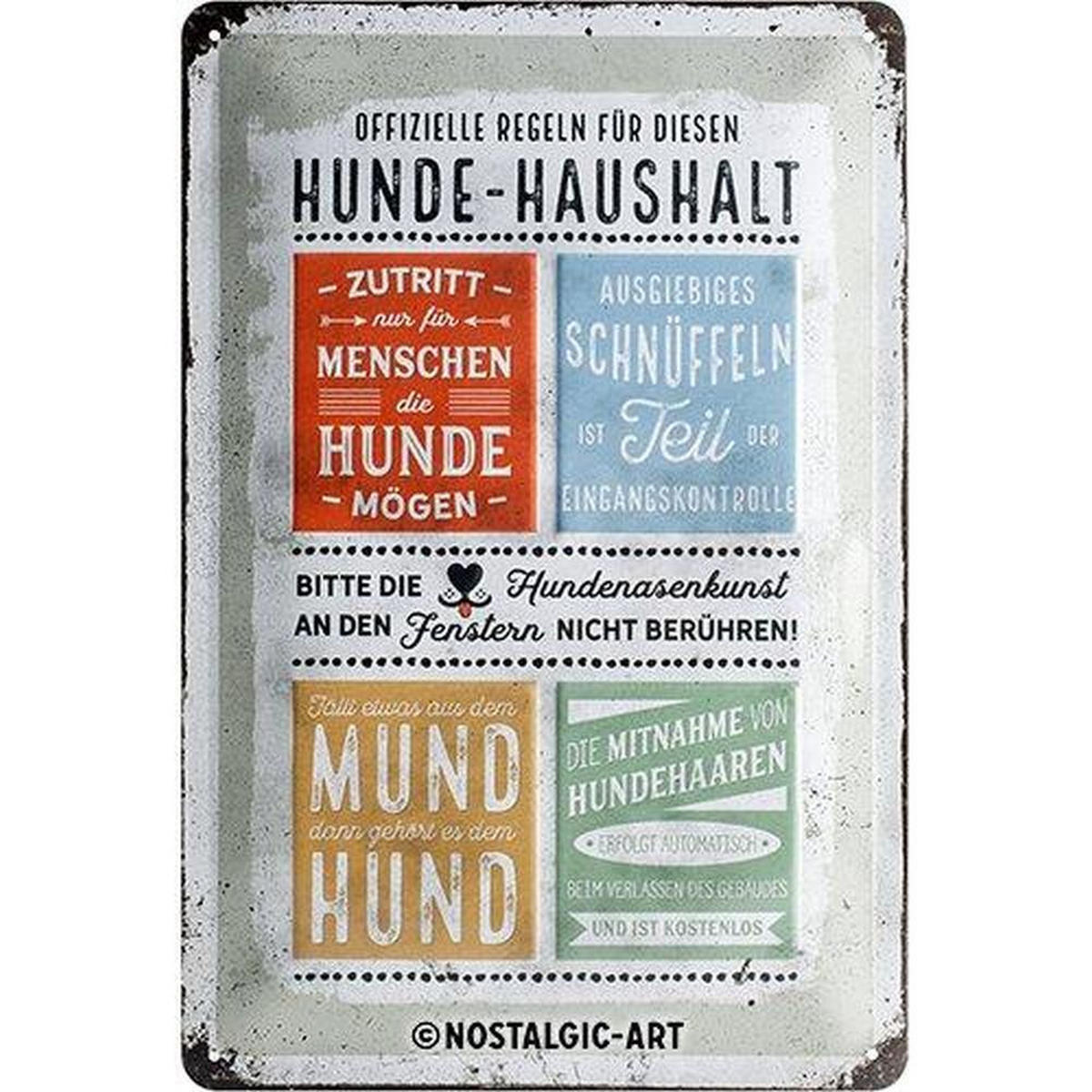 BLECHSCHILD 20/30 cm PfotenSchild Hunde-Haushalt Regeln - Multicolor, Metall (20/30/0.2cm) - Nostalgic-Art