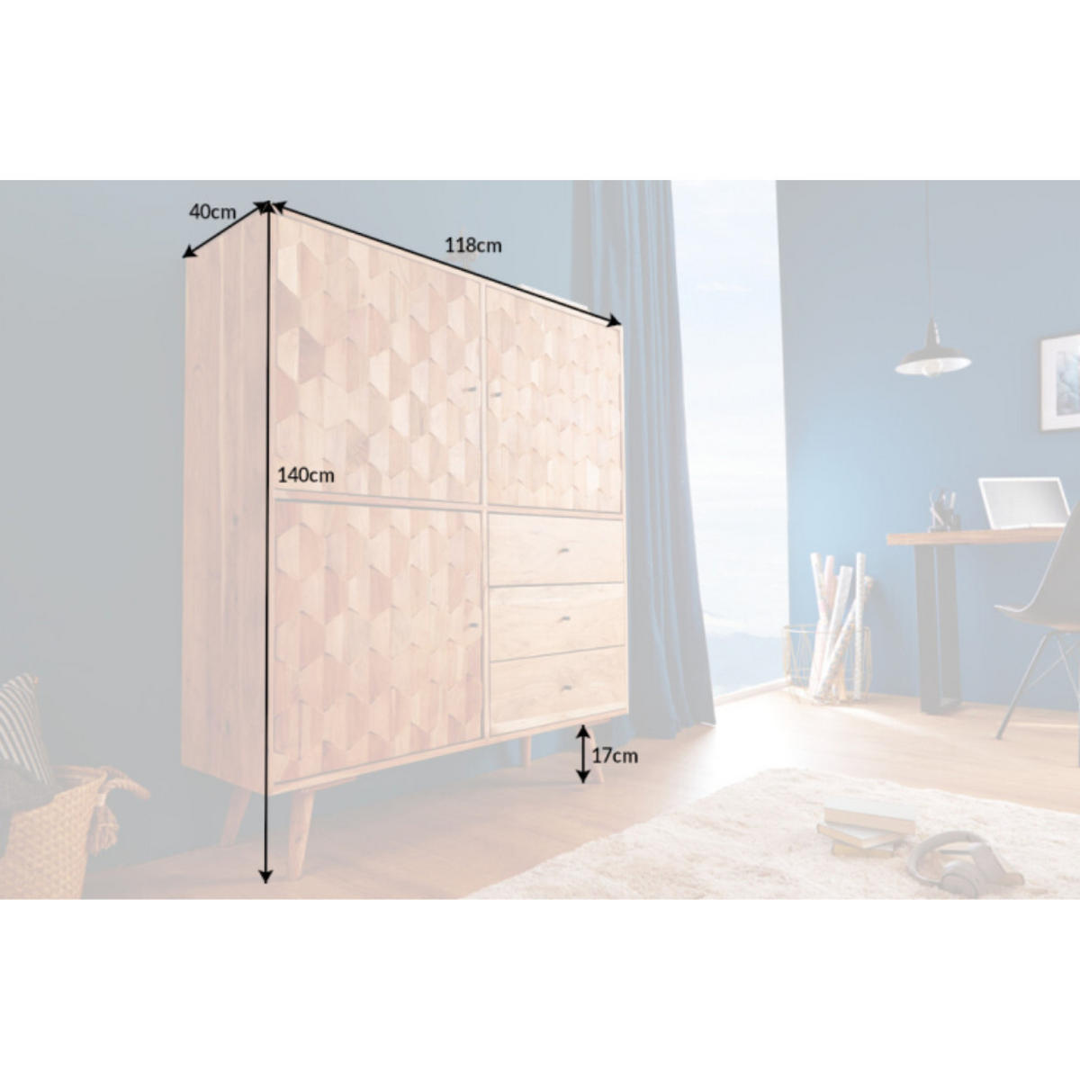 HIGHBOARD MYSTIC LIVING Natur Akazie 140cm - Braun, Holz (118/140/40cm) - riess-ambiente
