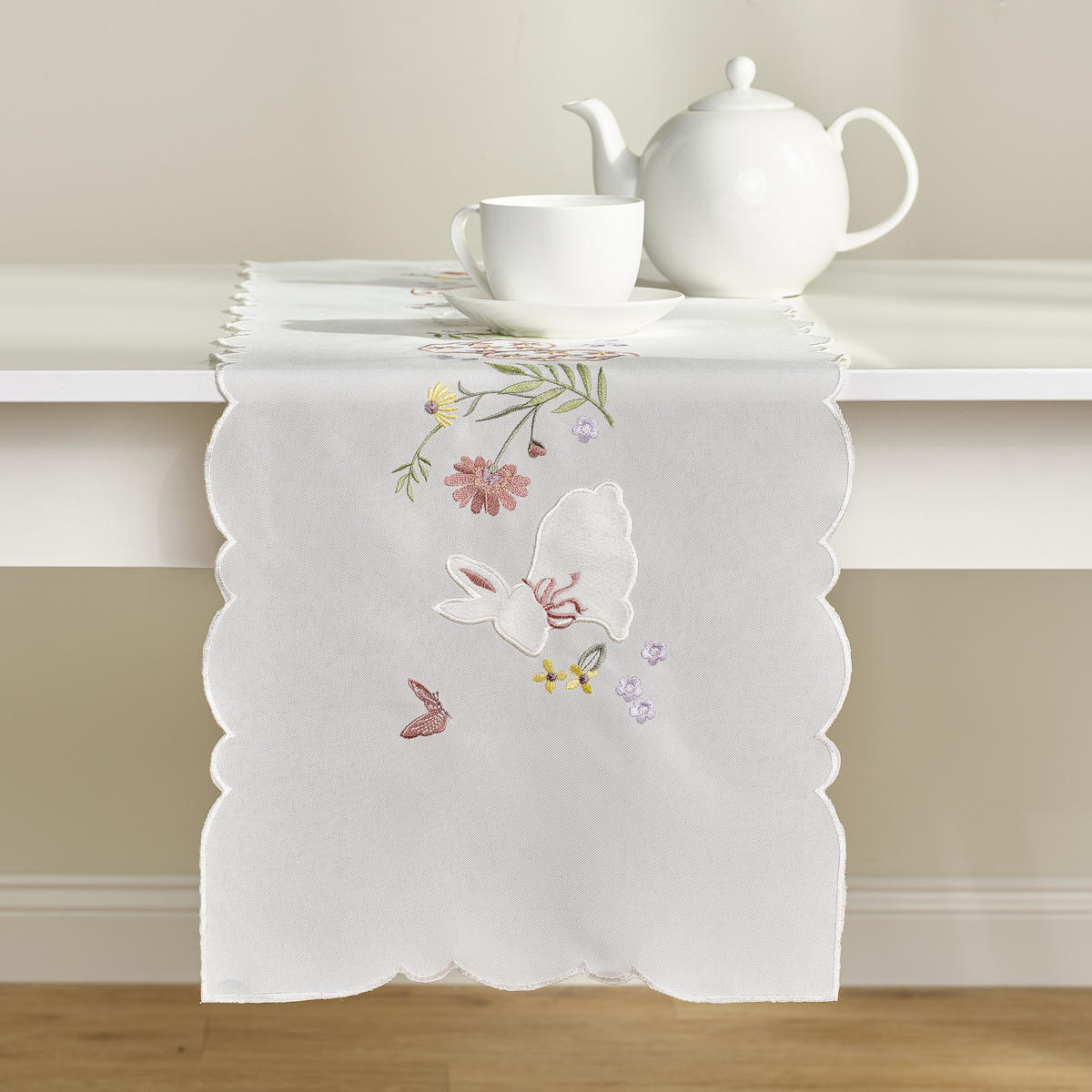 TISCHLÄUFER Lapique - Weiß, Textil (174/35/1cm) - home&you