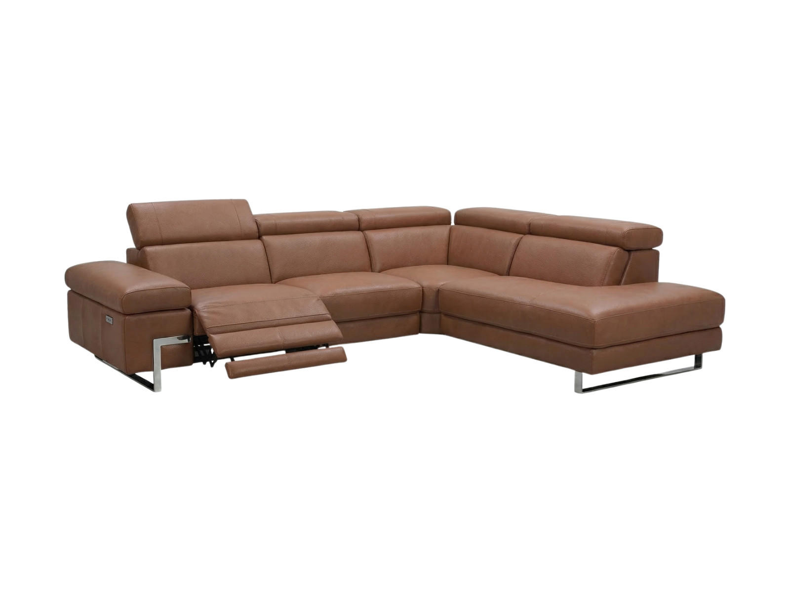ECKSOFA Opera Echtleder mit 1 x Relaxfunktion Cognacbraun - Cognac, Leder/Metall (269/218cm)