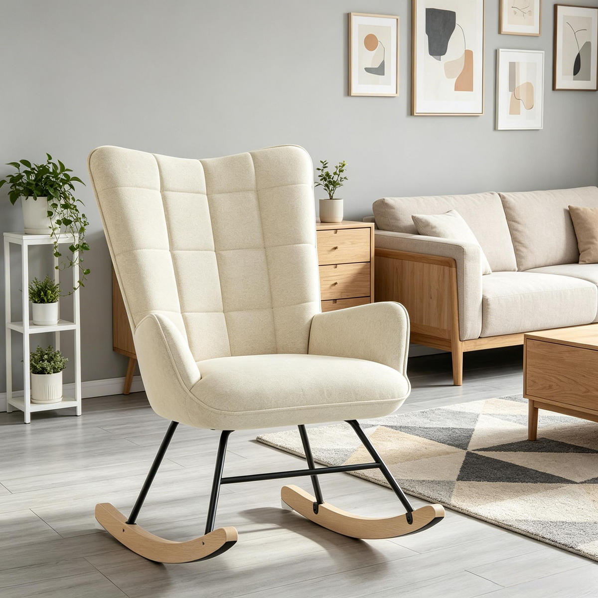 SCHAUKELSTUHL Beige Samt mit Hoher Rückenlehne - Beige, Textil (65/95/67.5cm) - Oxeza
