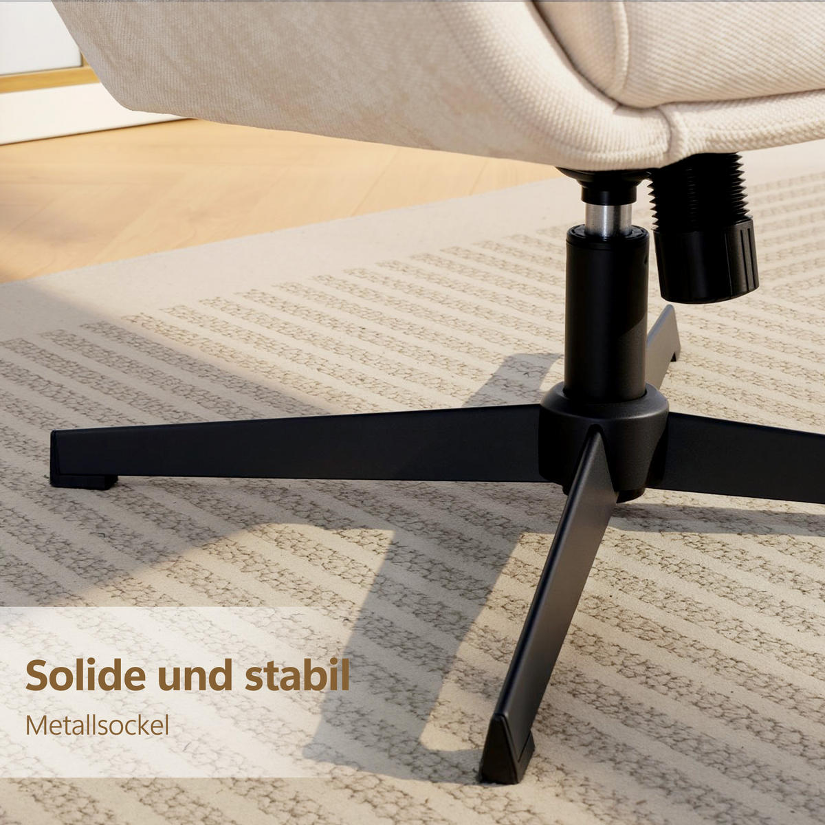 RELAXSESSEL mit Hocker, Fernsehsessel mit hoher Rückenlehne Wippfunktion Beige - Beige/Schwarz, Textil/Metall (66/99/75cm) - HOMCOM