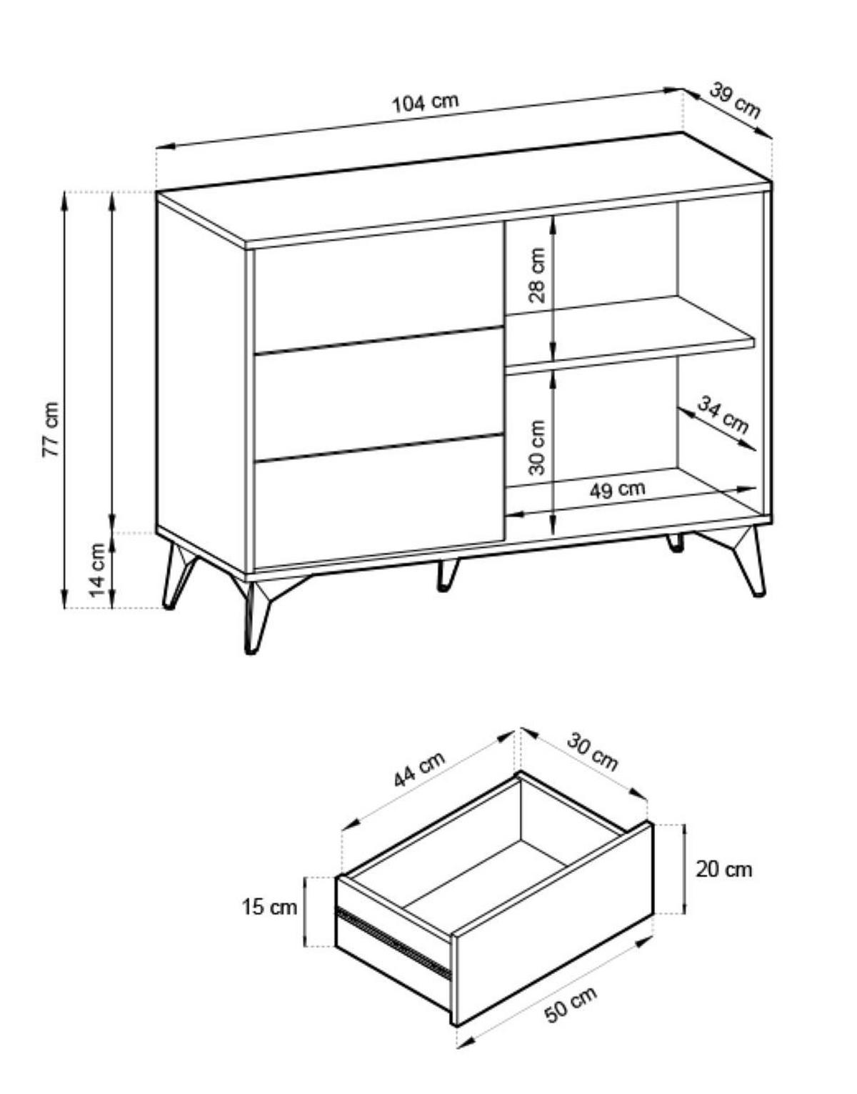 KOMMODE Diamond Eiche Evoke - Eichefarben/Schwarz, Holzwerkstoff (104/77/39cm) - Bettso