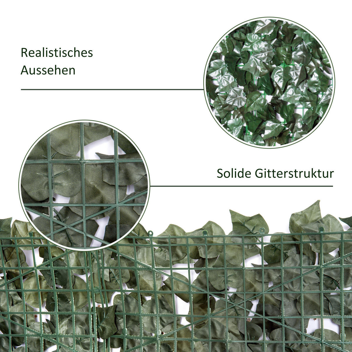KÜNSTLICHE Hecke Sichtschutz, Gartenzaun mit Künstlichen Blättern 2,4x1m - Grün, Kunststoff (1/100cm) - Outsunny
