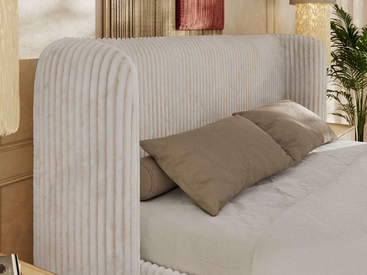 POLSTERBETT EMORA CLASSIC 140/200 - Beige Cord - Pocket-Matratze - Beige, Textil (140/200cm) - MKS