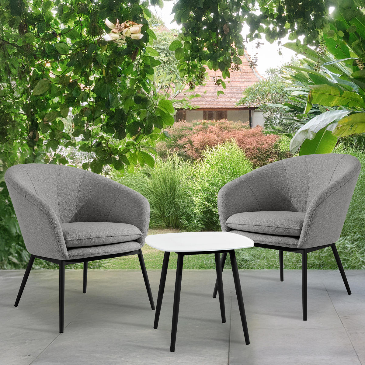 GARTENMÖBELSET SOLIS Gartenlounge-Set, grau/schwarz - Grau, Textil/Metall - KONSIMO®