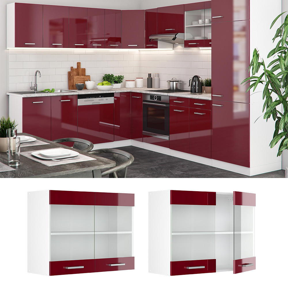 KÜCHENGLASSCHRANK R-Line Rot Hochglanz 80 cm - Rot/Weiß, Holzwerkstoff (80/60/31cm) - Vicco