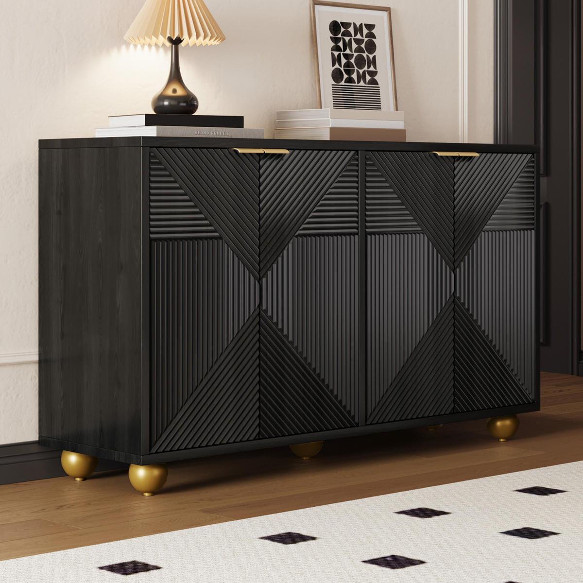 SIDEBOARD 4 Türen verstellbar Metallbeine - Schwarz, Holz (120/71.5/35cm) - Fortuna Lai