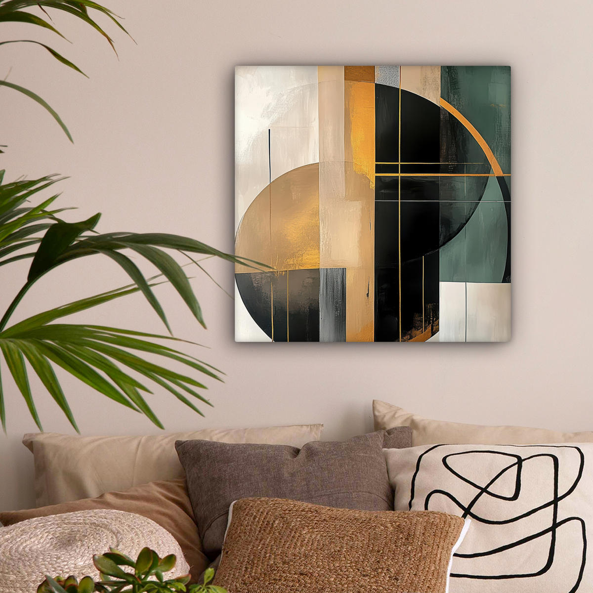 LEINWANDBILD - Abstrakt - Gold - Bronze - Grün - Formen - Modern - 50x50 - Room Decor - Multicolor, Textil (50/50cm) - MuchoWow